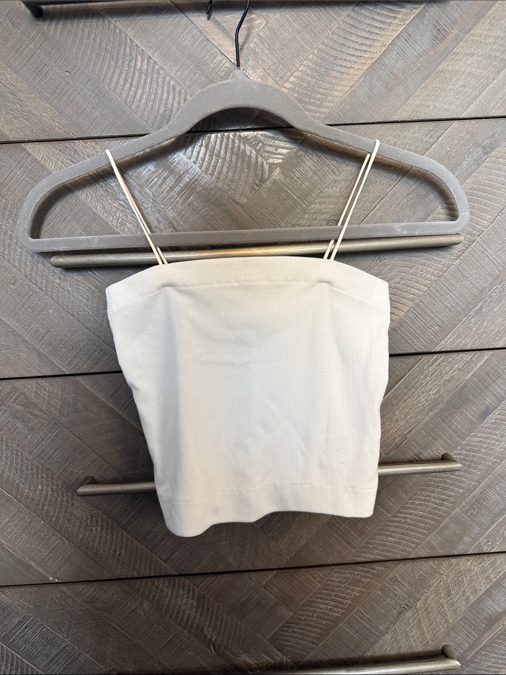 American Eagle Outfitters Cream Ribbed Double-Spaghetti Strap Crop Top